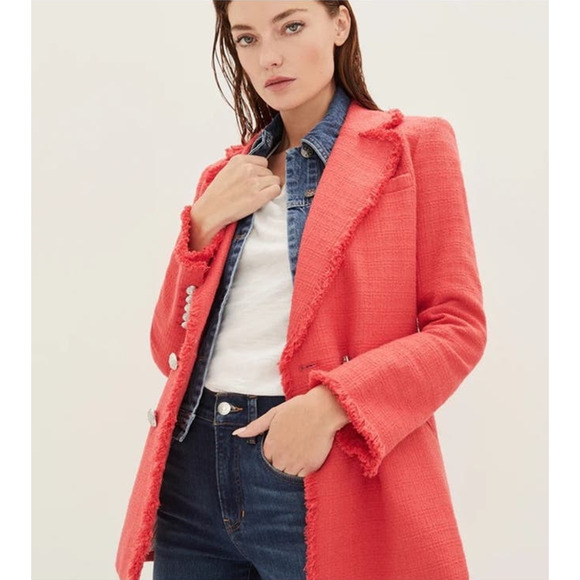 Veronica Beard Nayeli Fringe Dickey Jacket Long Line Watermelon Size 2 - Picture 5 of 16